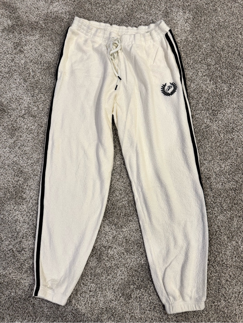 PINK Victoria's Secret White Terry Joggers with Black Side Stripes